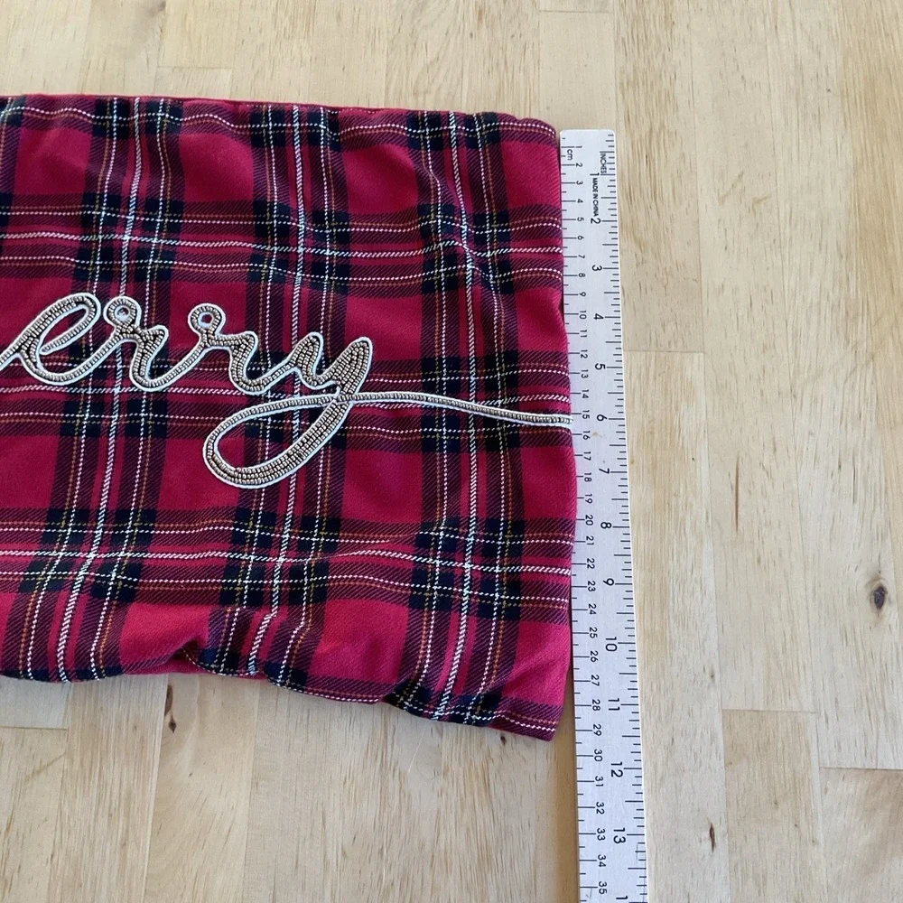 Pier One Imports Beaded Merry Plaid  Accent Pillow Cover Only No filling